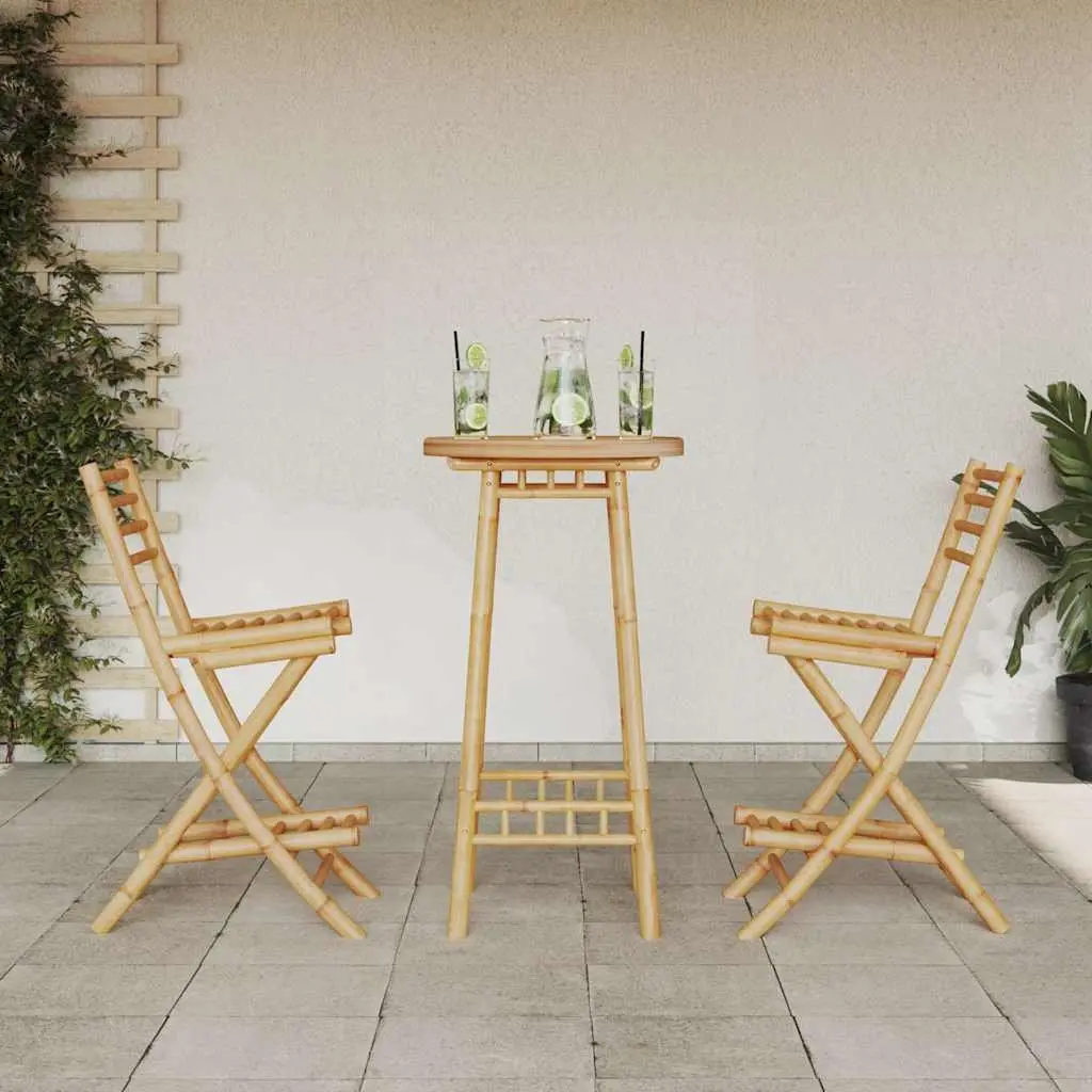 Bamboo Outdoor Bar Set 3 Piece Foldable Patio Furniture Compact Brown
