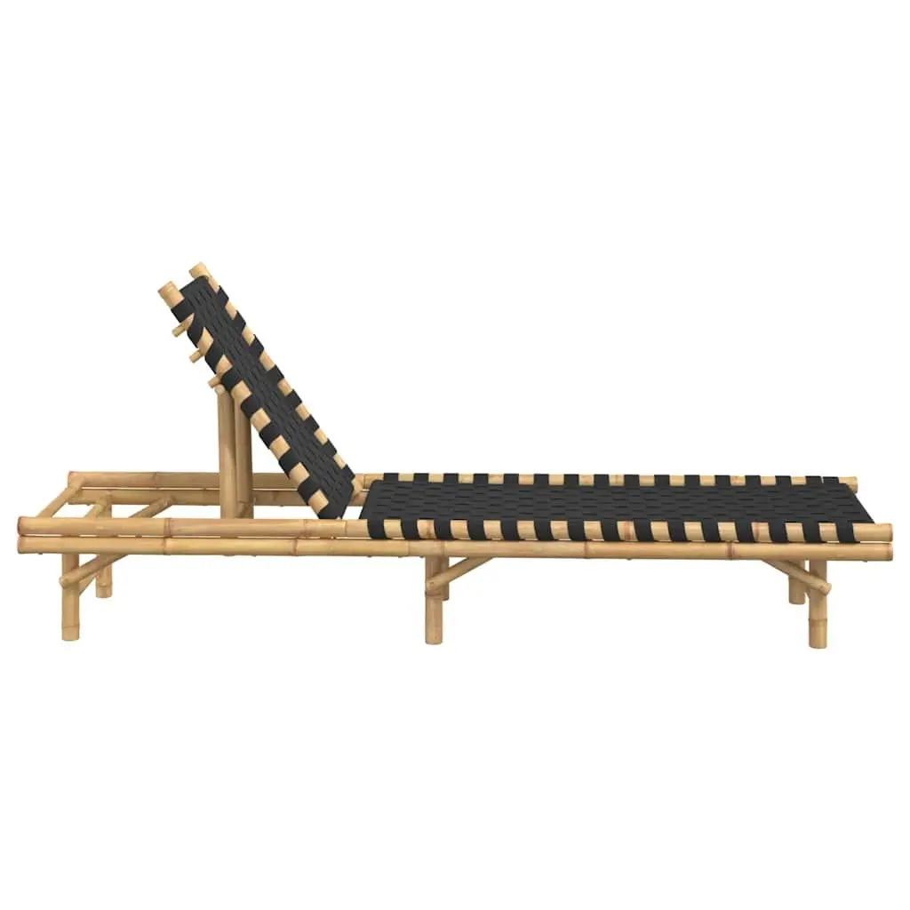 Bamboo Frame Sun Lounger Adjustable Backrest Brown Garden Patio Size 55x200x30cm