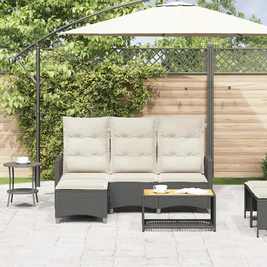 Reclining Garden Sofa L-shaped Outdoor Seating Black Poly Rattan with Cushions