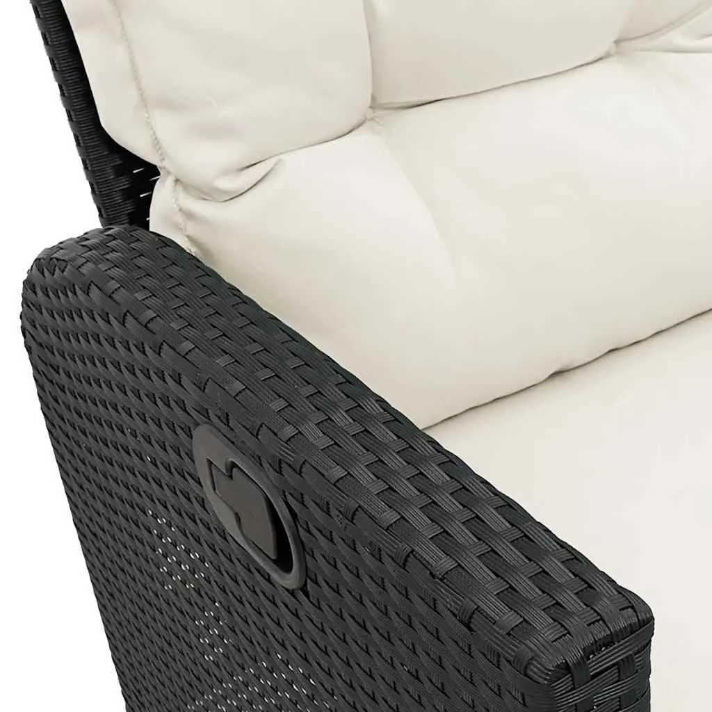 Reclining Garden Sofa L-shaped Outdoor Seating Black Poly Rattan with Cushions