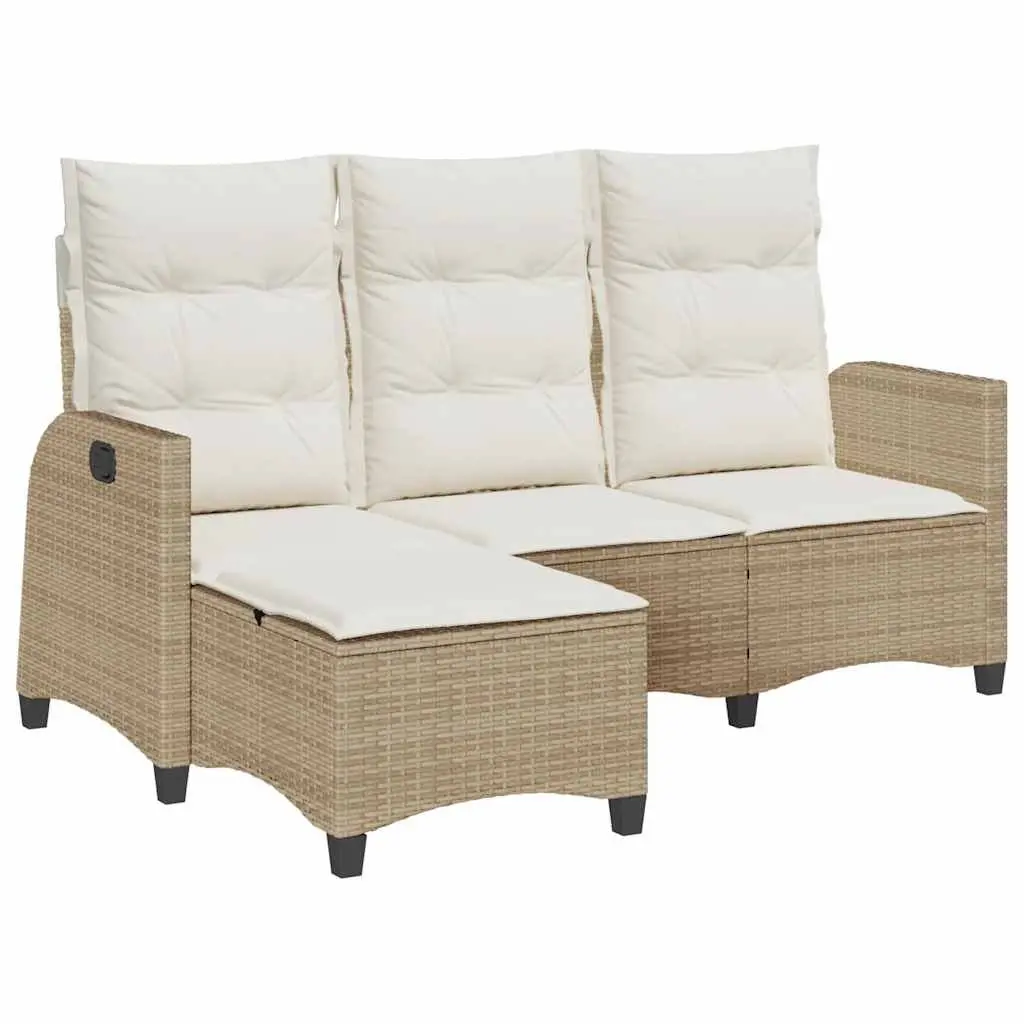L-shaped Outdoor Sofa Beige with Cushions Adjustable Backrest PE Rattan Frame for Garden or Patio Lounge