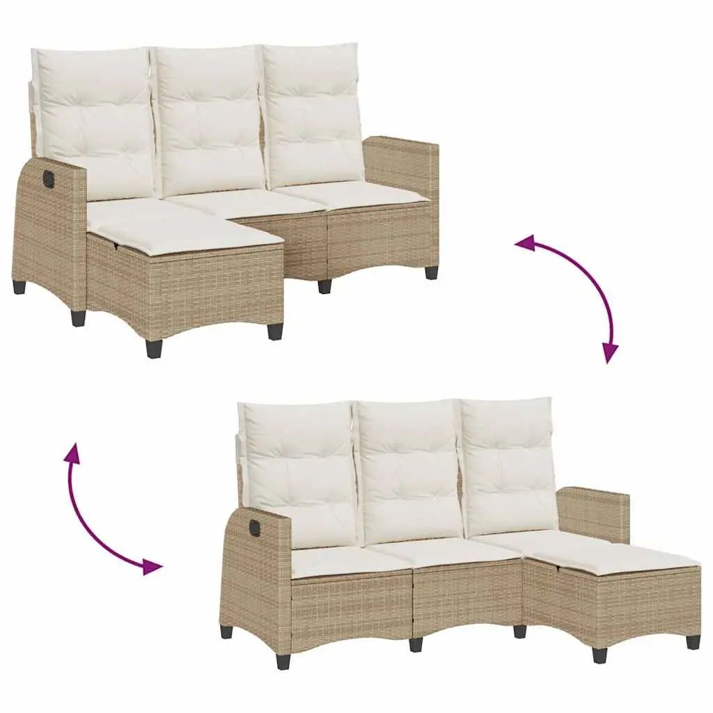 L-shaped Outdoor Sofa Beige with Cushions Adjustable Backrest PE Rattan Frame for Garden or Patio Lounge