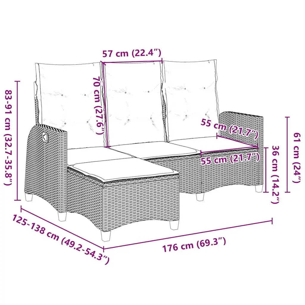 L-shaped Outdoor Sofa Beige with Cushions Adjustable Backrest PE Rattan Frame for Garden or Patio Lounge