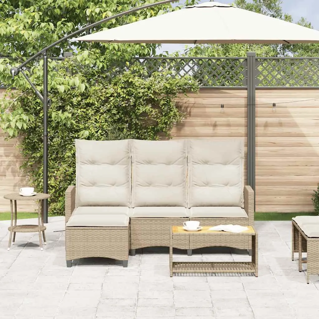 L-shaped Outdoor Sofa Beige with Cushions Adjustable Backrest PE Rattan Frame for Garden or Patio Lounge