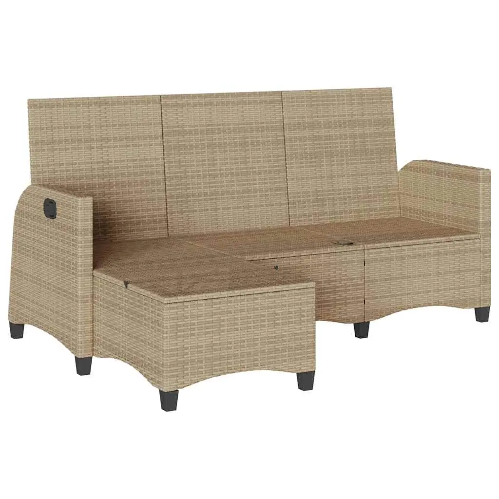 L-shaped Outdoor Sofa Beige with Cushions Adjustable Backrest PE Rattan Frame for Garden or Patio Lounge