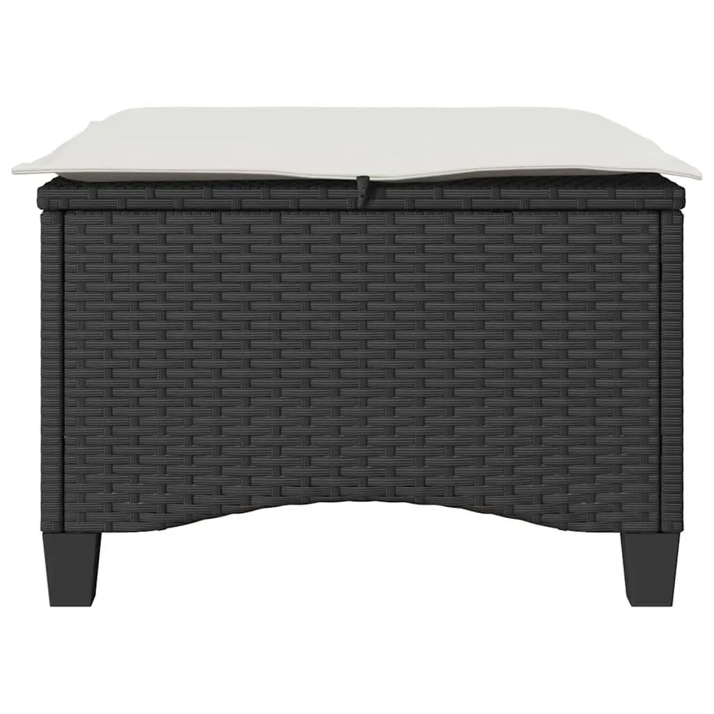Outdoor Footrests Poly Rattan Black with Padded Cushions 2 Piece Set 55x55x36cm