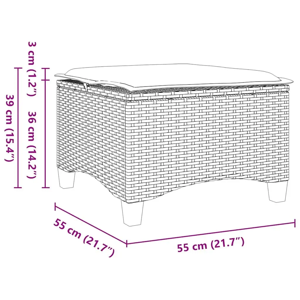 Garden Stools PE Rattan 55 x 55 x 36 cm Grey 2 pcs with Cushions