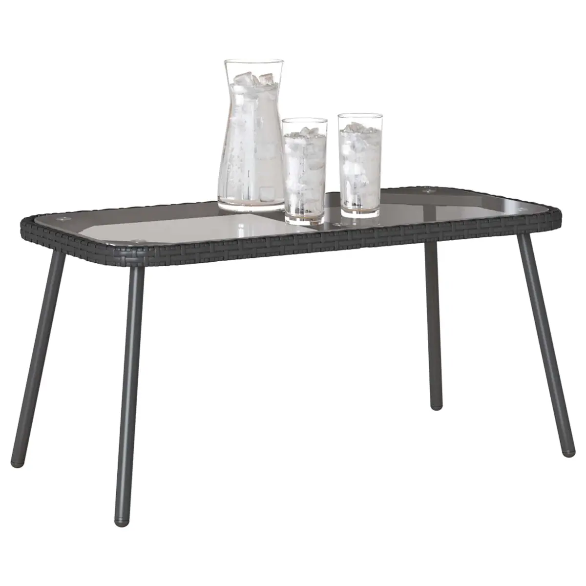Outdoor Coffee Table Poly Rattan Glass Top 90 x 45 x 43 cm Black