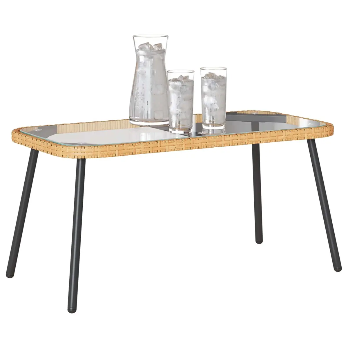 Outdoor Coffee Table Poly Rattan Glass Top 90 x 45 x 43 cm Brown