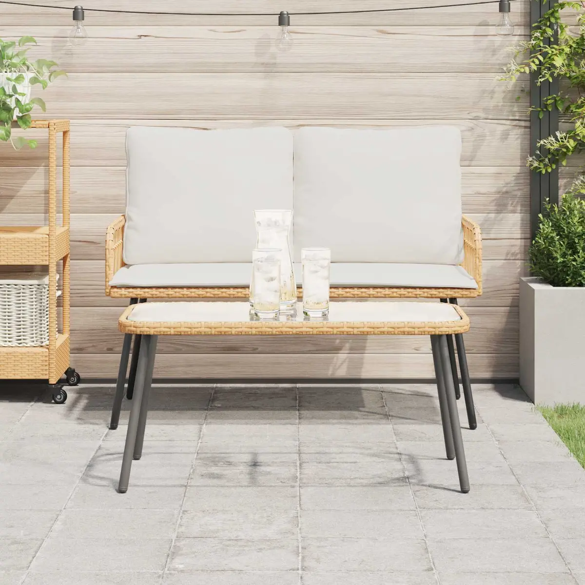 Outdoor Coffee Table Poly Rattan Glass Top 90 x 45 x 43 cm Brown