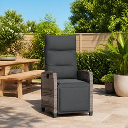 Outdoor Reclining Chair with Foldable Side Table - Grey