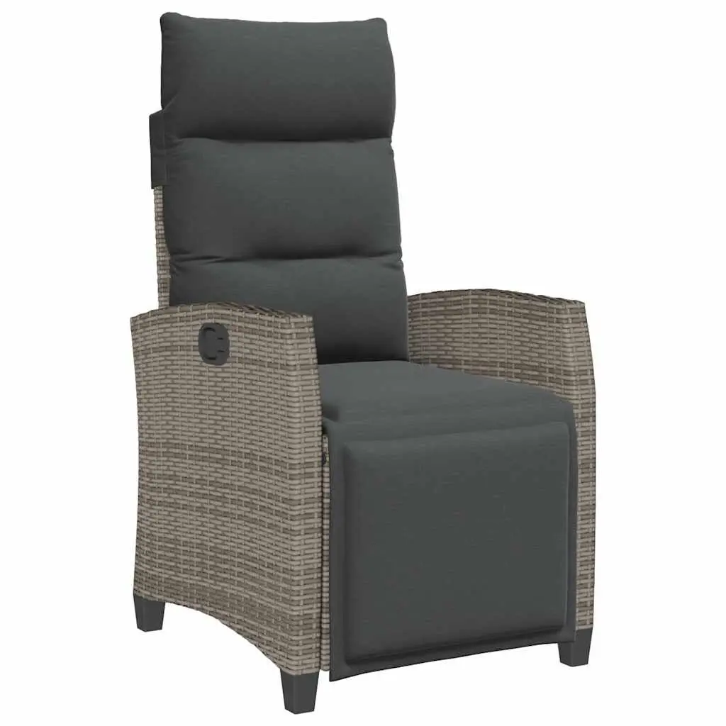 Reclining Garden Chair PE Rattan Adjustable Backrest Footrest with Foldable Side Table Grey