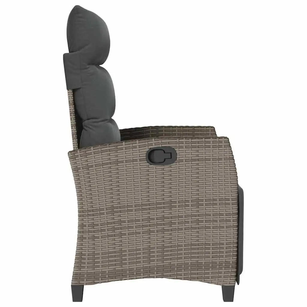 Reclining Garden Chair PE Rattan Adjustable Backrest Footrest with Foldable Side Table Grey
