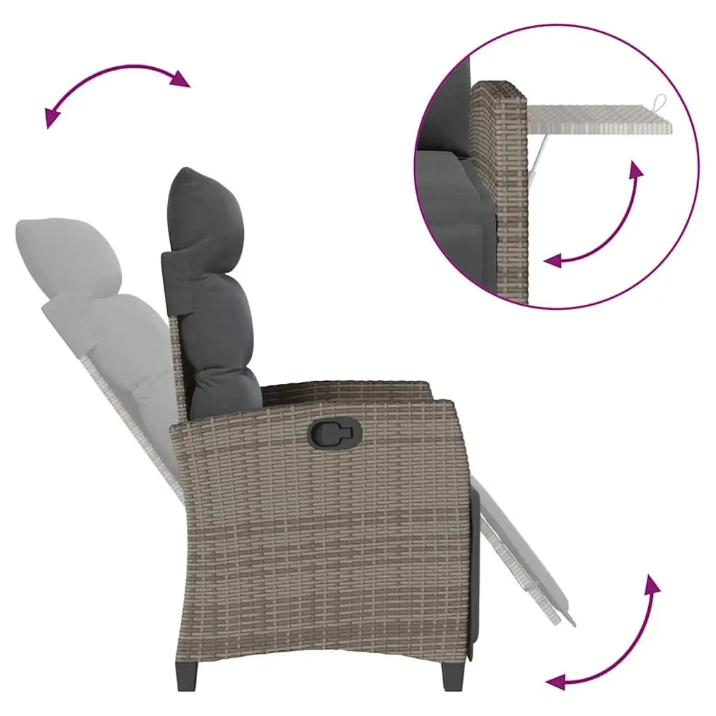 Reclining Garden Chair PE Rattan Adjustable Backrest Footrest with Foldable Side Table Grey