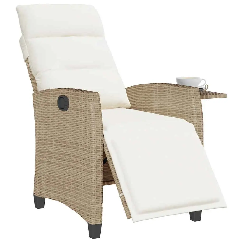 Reclining Garden Chair PE Rattan Adjustable Beige with Foldable Side Table