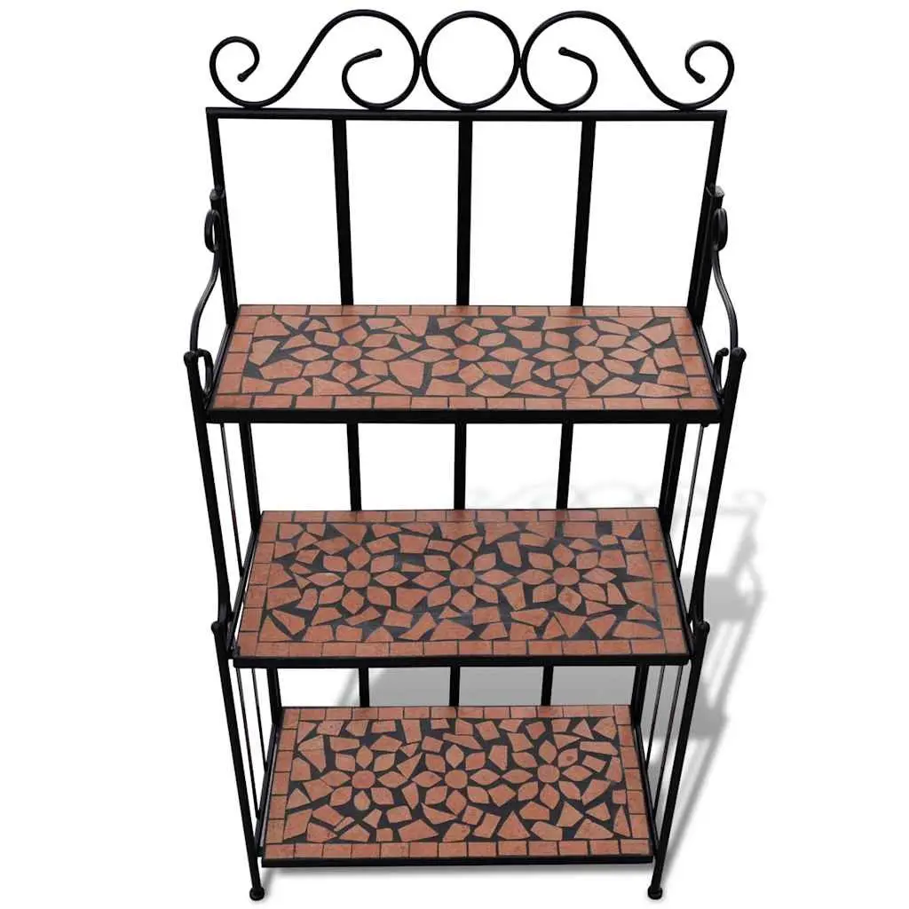 Plant Stand Ceramic Mosaic 3-Layer Curved Iron 115 cm Black