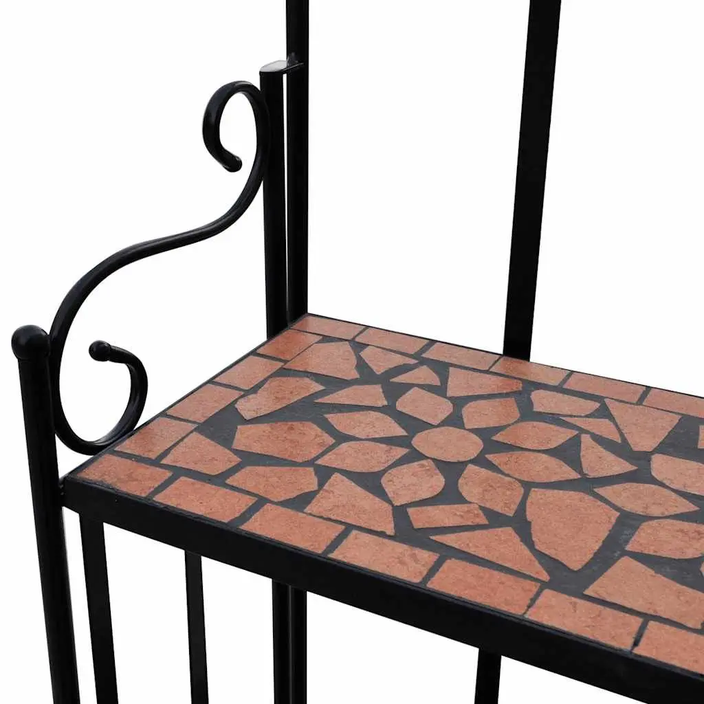 Plant Stand Ceramic Mosaic 3-Layer Curved Iron 115 cm Black