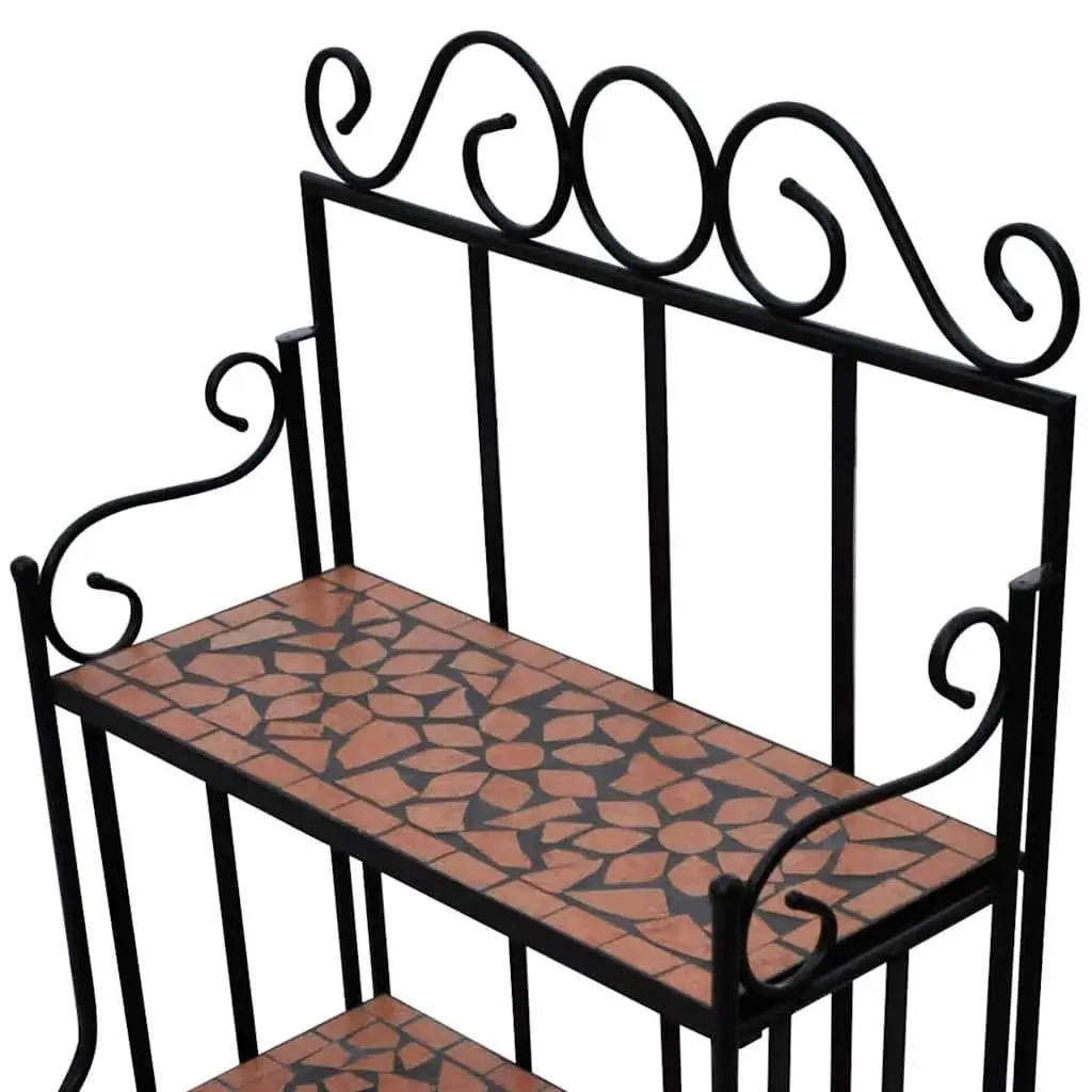 Plant Stand Ceramic Mosaic 3-Layer Curved Iron 115 cm Black