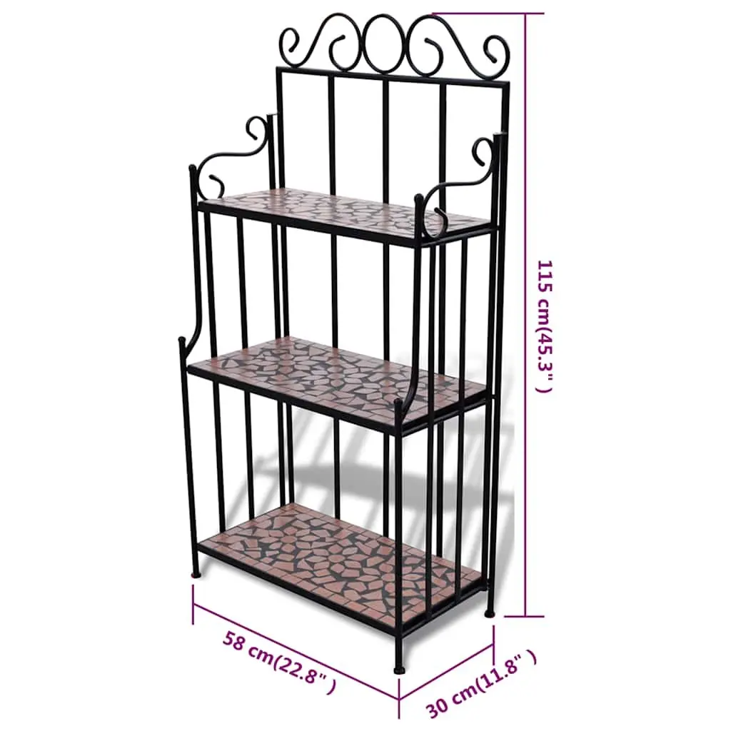 Plant Stand Ceramic Mosaic 3-Layer Curved Iron 115 cm Black