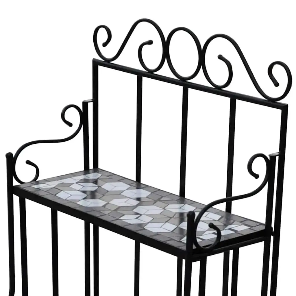 Plant Stand Iron Frame 3-Layer Mosaic Ceramic Display Rack Black