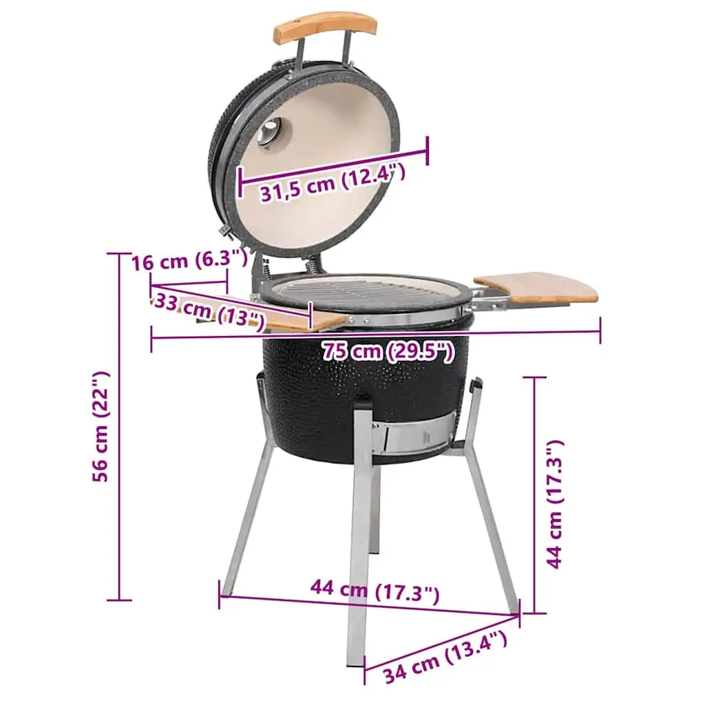 Kamado Barbecue Grill Smoker Ceramic 33cm Black Outdoor Cooking Garden BBQ