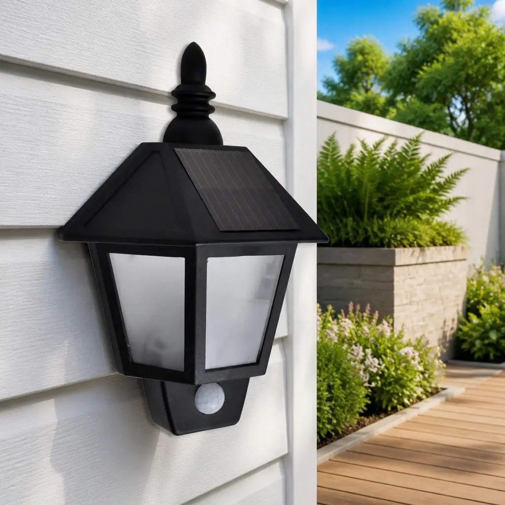 Solar Wall Lamp Motion Sensor Black Outdoor