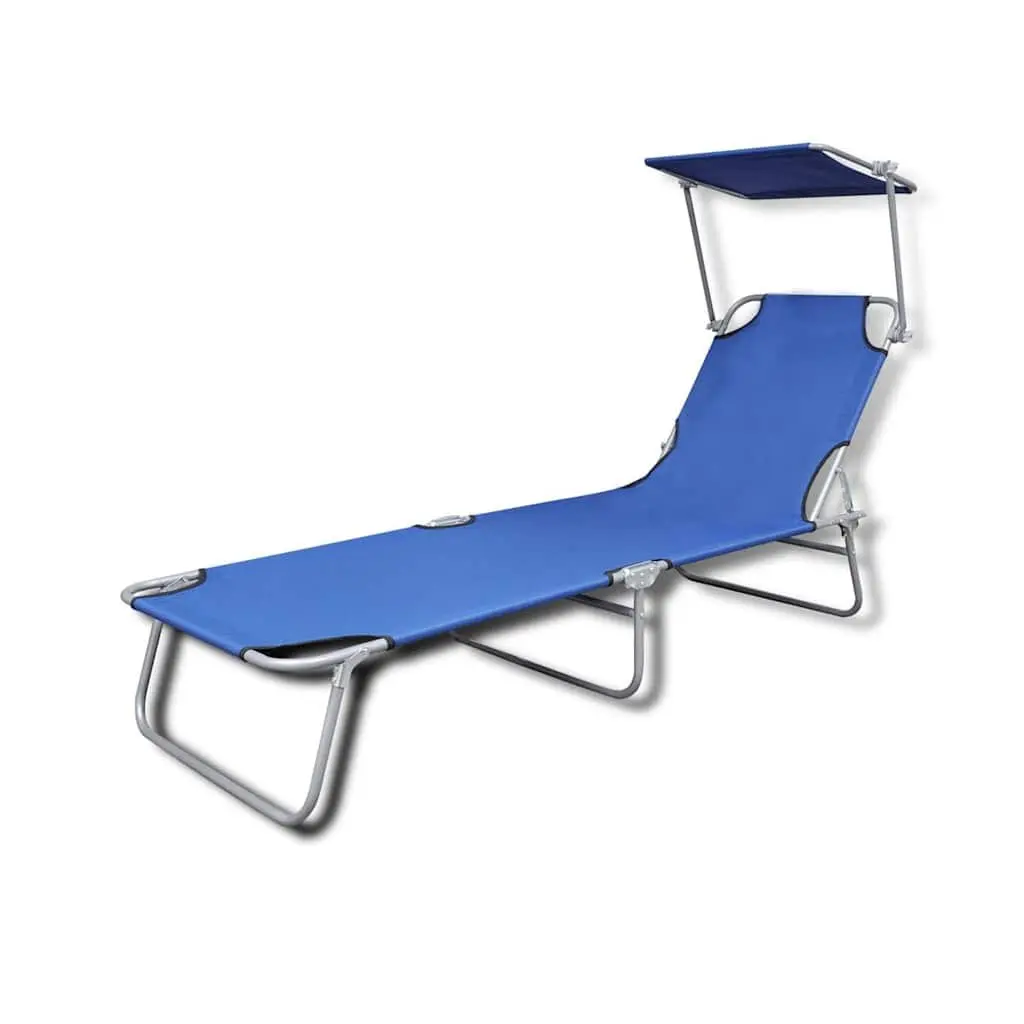 Sun Lounger Adjustable Backrest Folding Canopy Steel Blue