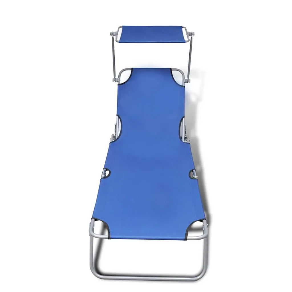 Sun Lounger Adjustable Backrest Folding Canopy Steel Blue