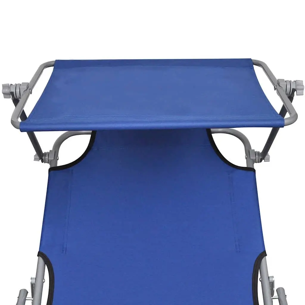 Sun Lounger Adjustable Backrest Folding Canopy Steel Blue