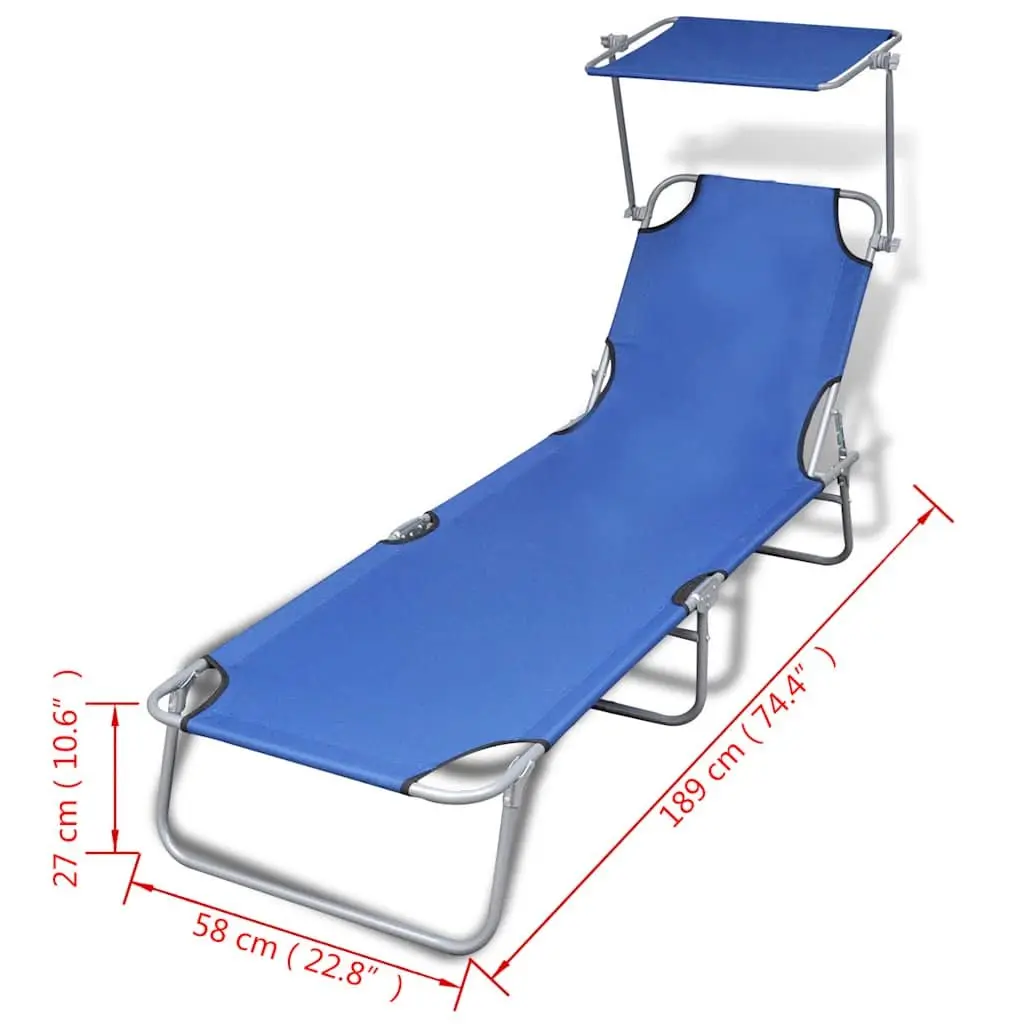 Sun Lounger Adjustable Backrest Folding Canopy Steel Blue