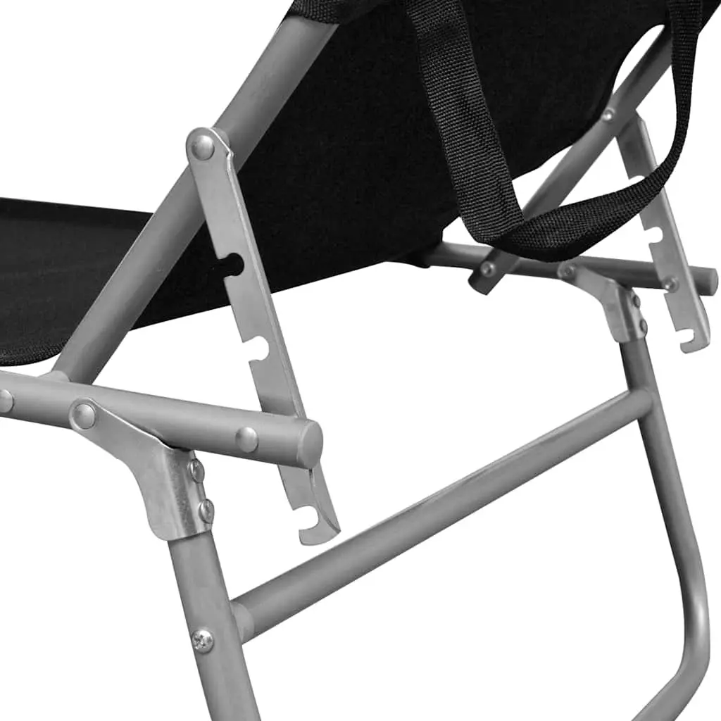 Sun Lounger Steel Adjustable Backrest Folding Canopy Outdoor Sunbed Black