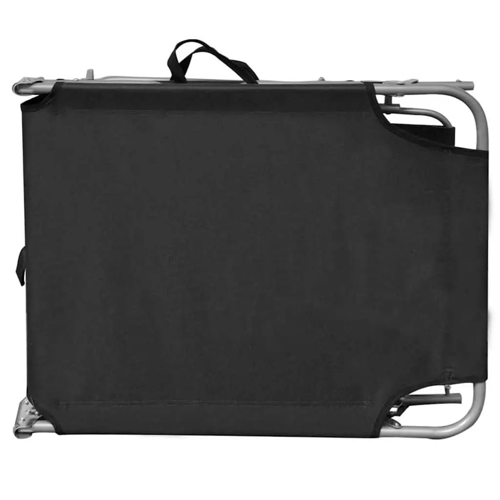 Sun Lounger Steel Adjustable Backrest Folding Canopy Outdoor Sunbed Black