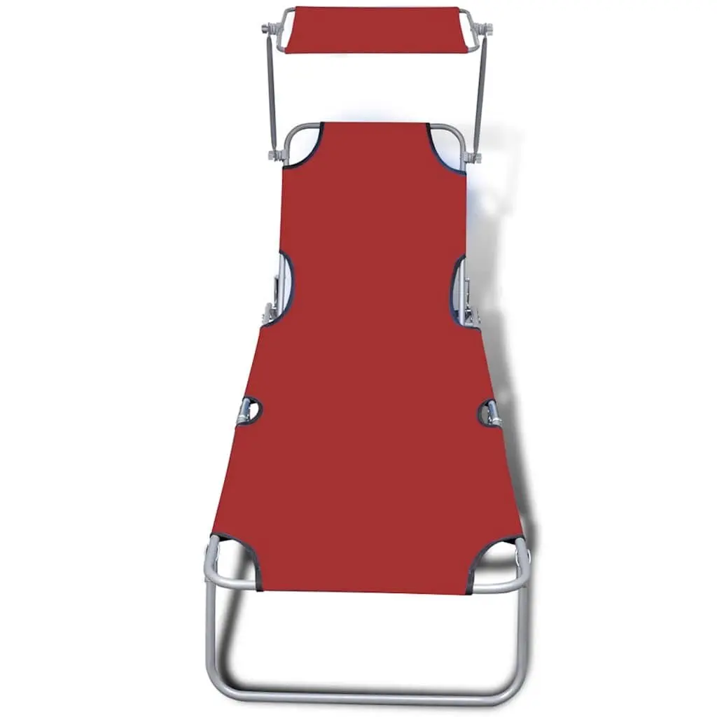 Folding Sun Lounger Powder Coated Steel Adjustable Backrest Outdoor Reclining Red