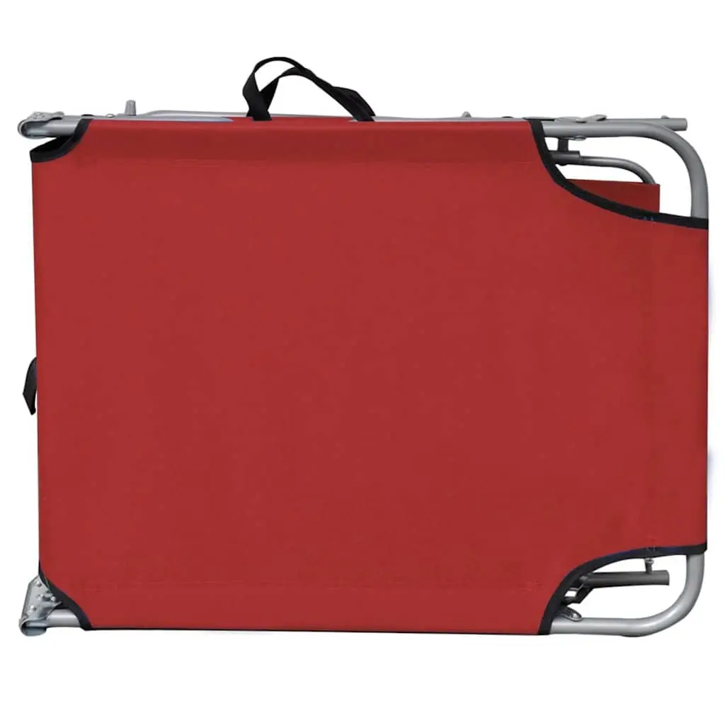 Folding Sun Lounger Powder Coated Steel Adjustable Backrest Outdoor Reclining Red