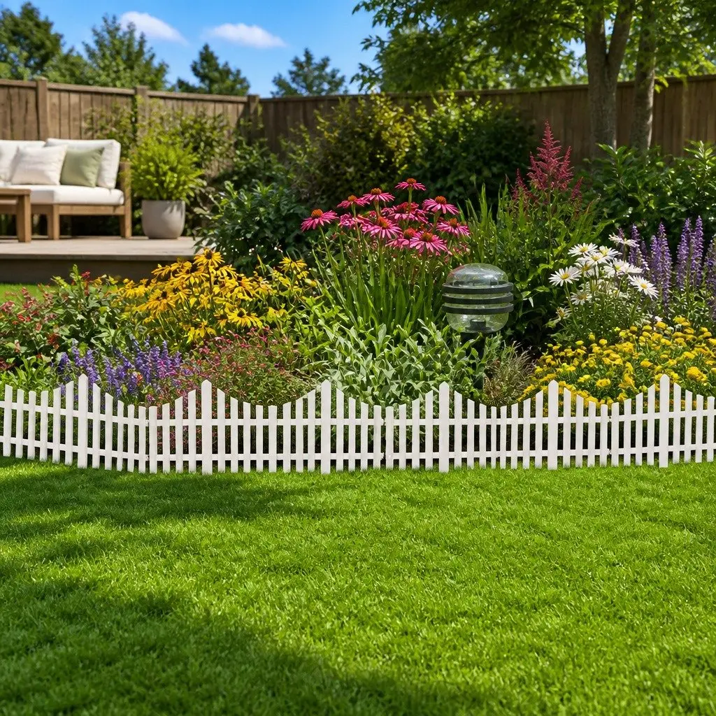 Lawn Divider Border Edging Polypropylene 10m White 17 Pieces