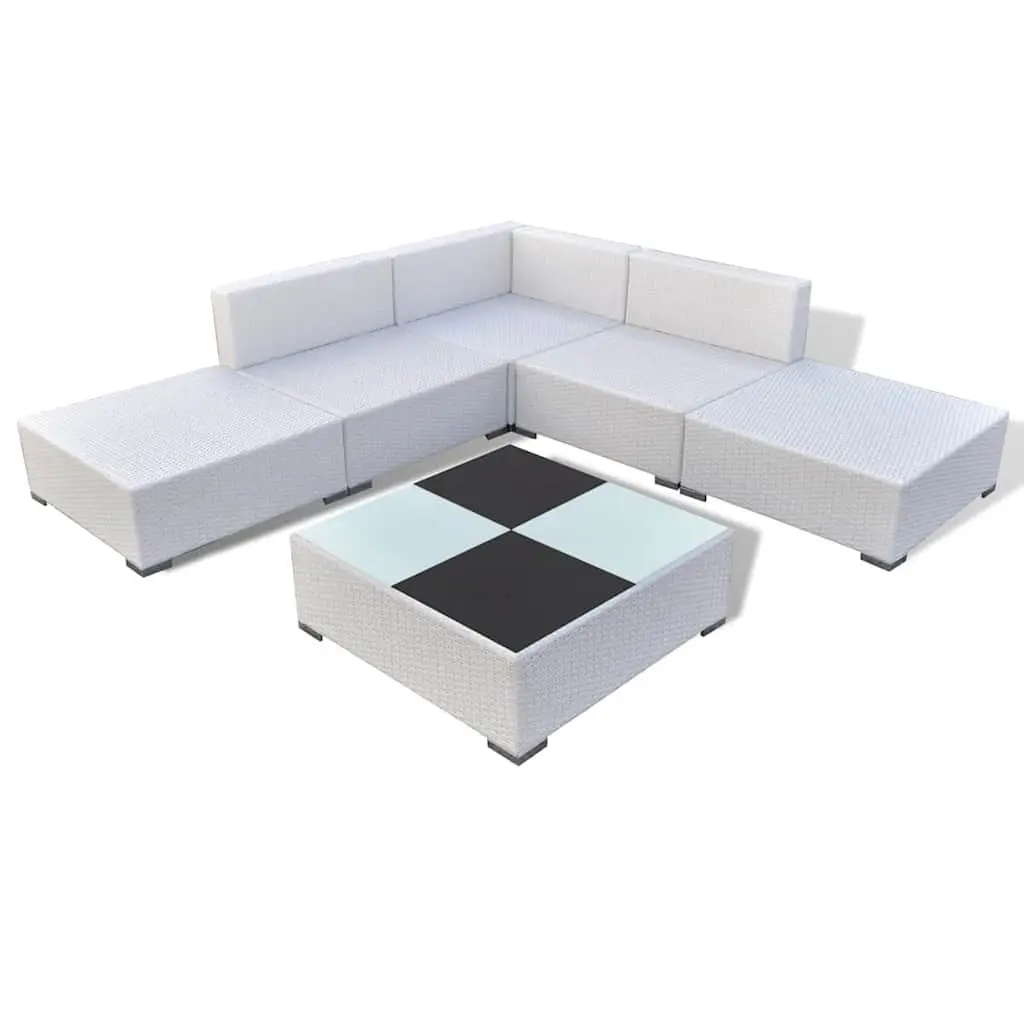 Garden Lounge Set Poly Rattan 6 Piece Outdoor Furniture White Cushions Coffee Table