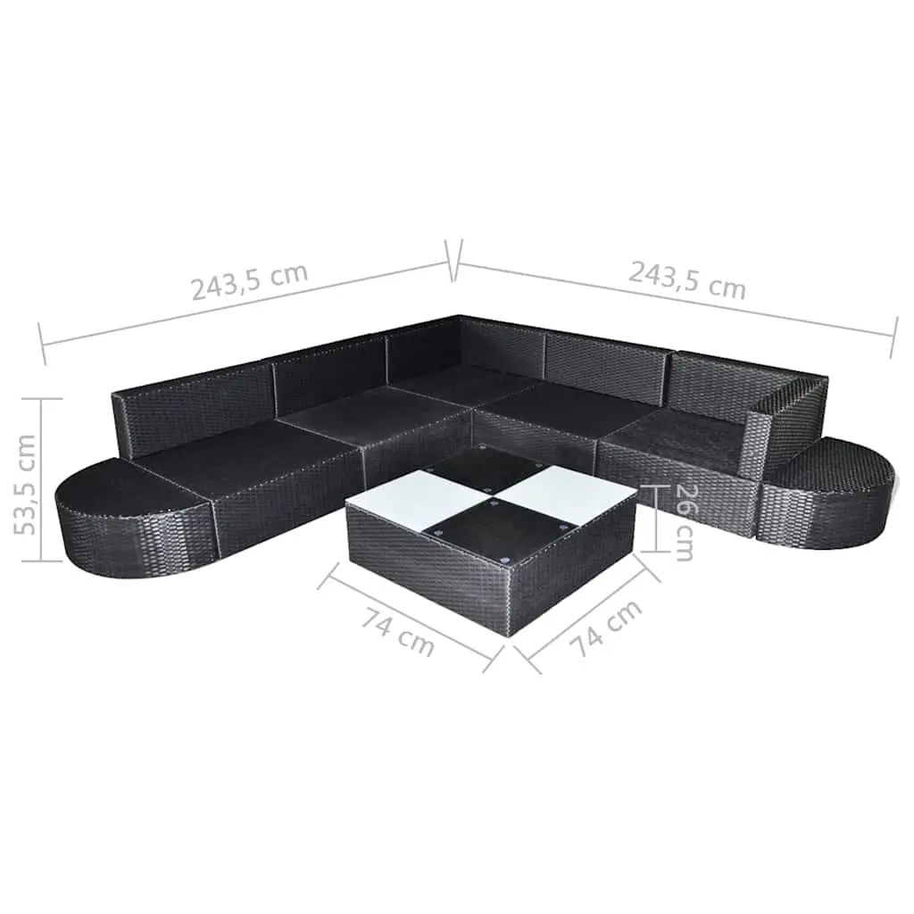 Garden Lounge Set Rattan Outdoor Furniture 8 Piece Modular Black