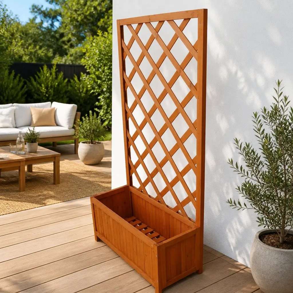 Wooden Trellis Planter Box Large Weather-resistant Solid Wood 70x30x135cm Brown
