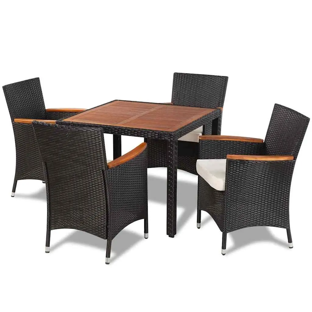 Outdoor Dining Set Poly Rattan Table 4 Chairs with Cushions Black