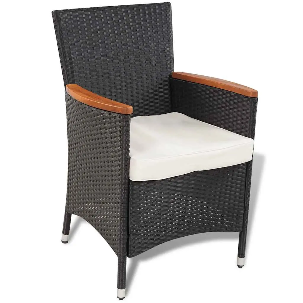 Outdoor Dining Set Poly Rattan Table 4 Chairs with Cushions Black