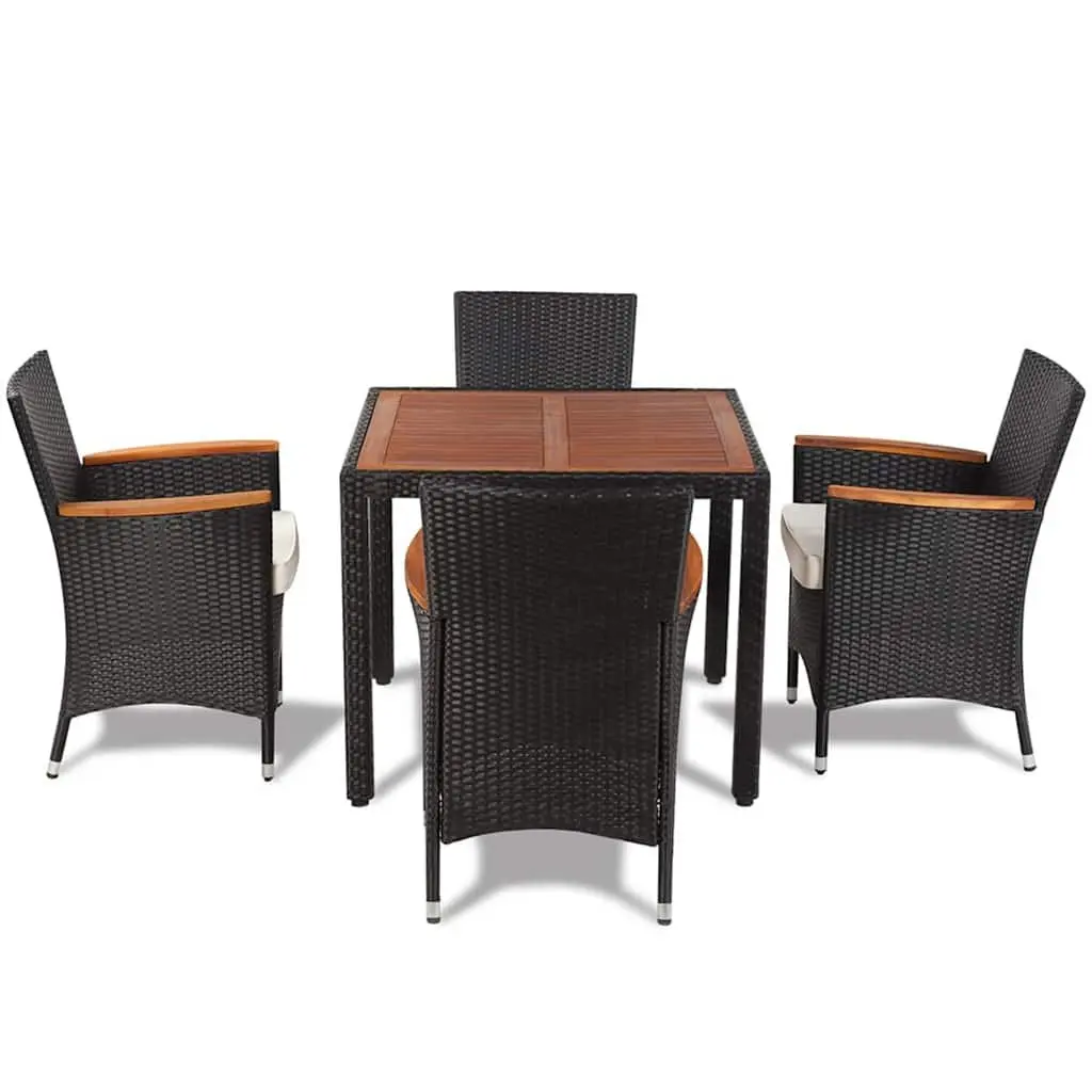 Outdoor Dining Set Poly Rattan Table 4 Chairs with Cushions Black