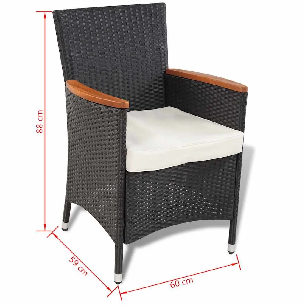 Outdoor Dining Set Poly Rattan Table 4 Chairs with Cushions Black