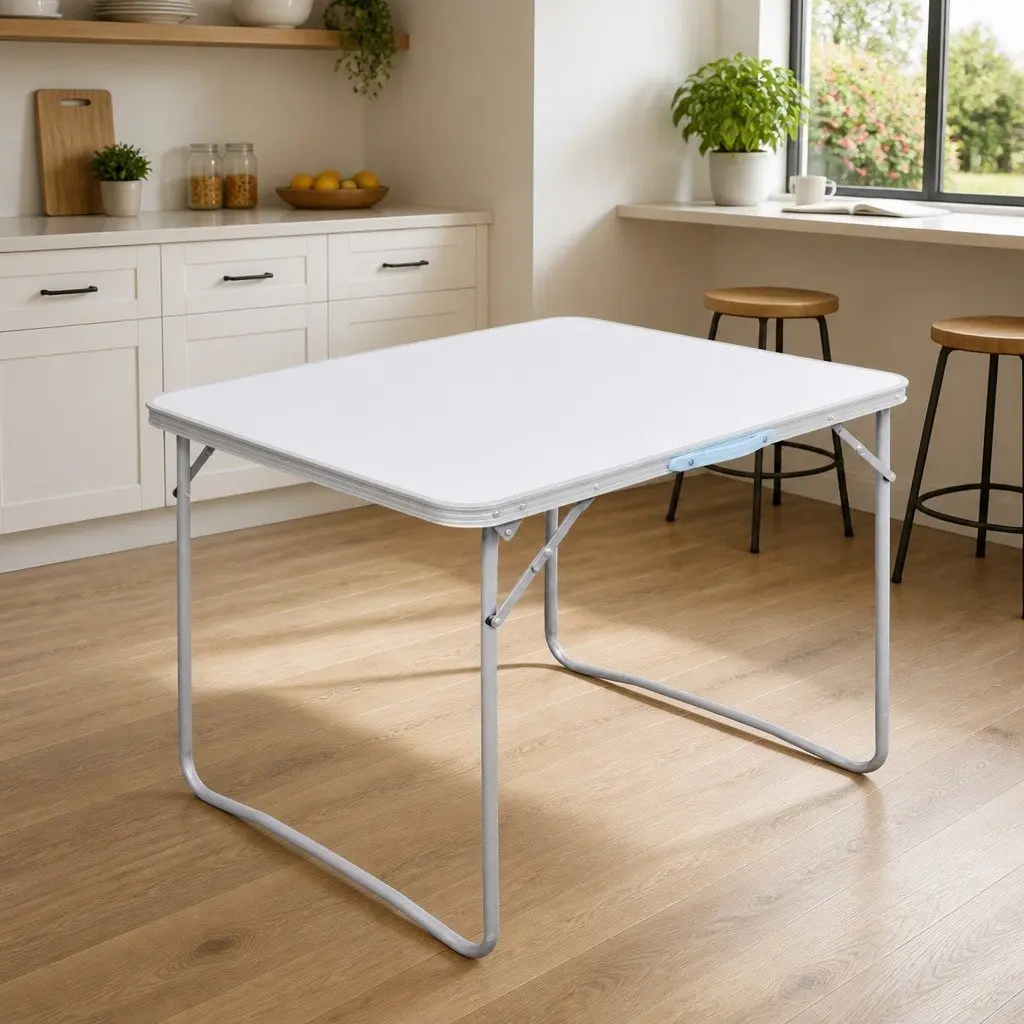 Foldable Camping Table Metal Frame 80 x 60 cm White