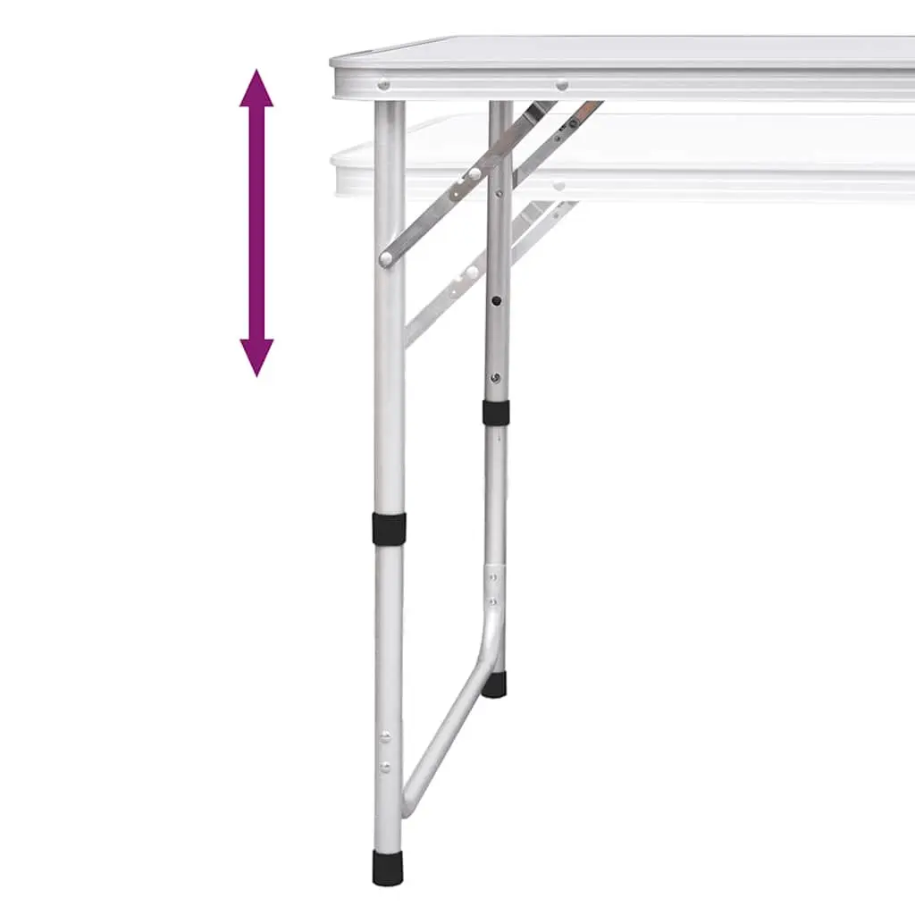 Foldable Camping Table Metal Frame MDF Top Height Adjustable 120 x 60 cm White