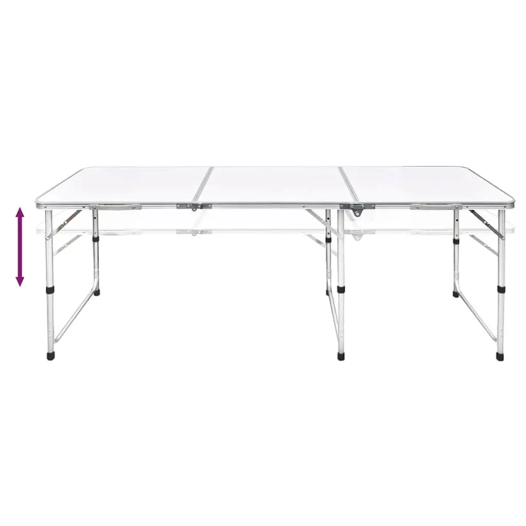 Foldable Camping Table Height Adjustable Metal MDF 180 x 60 cm White