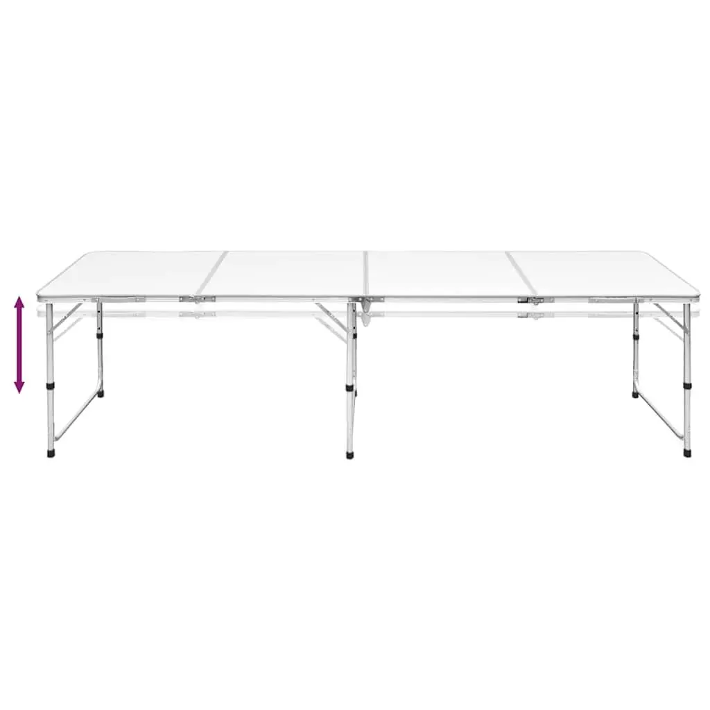 Foldable Camping Table Metal Frame MDF Top Adjustable Height 240 x 60 cm White