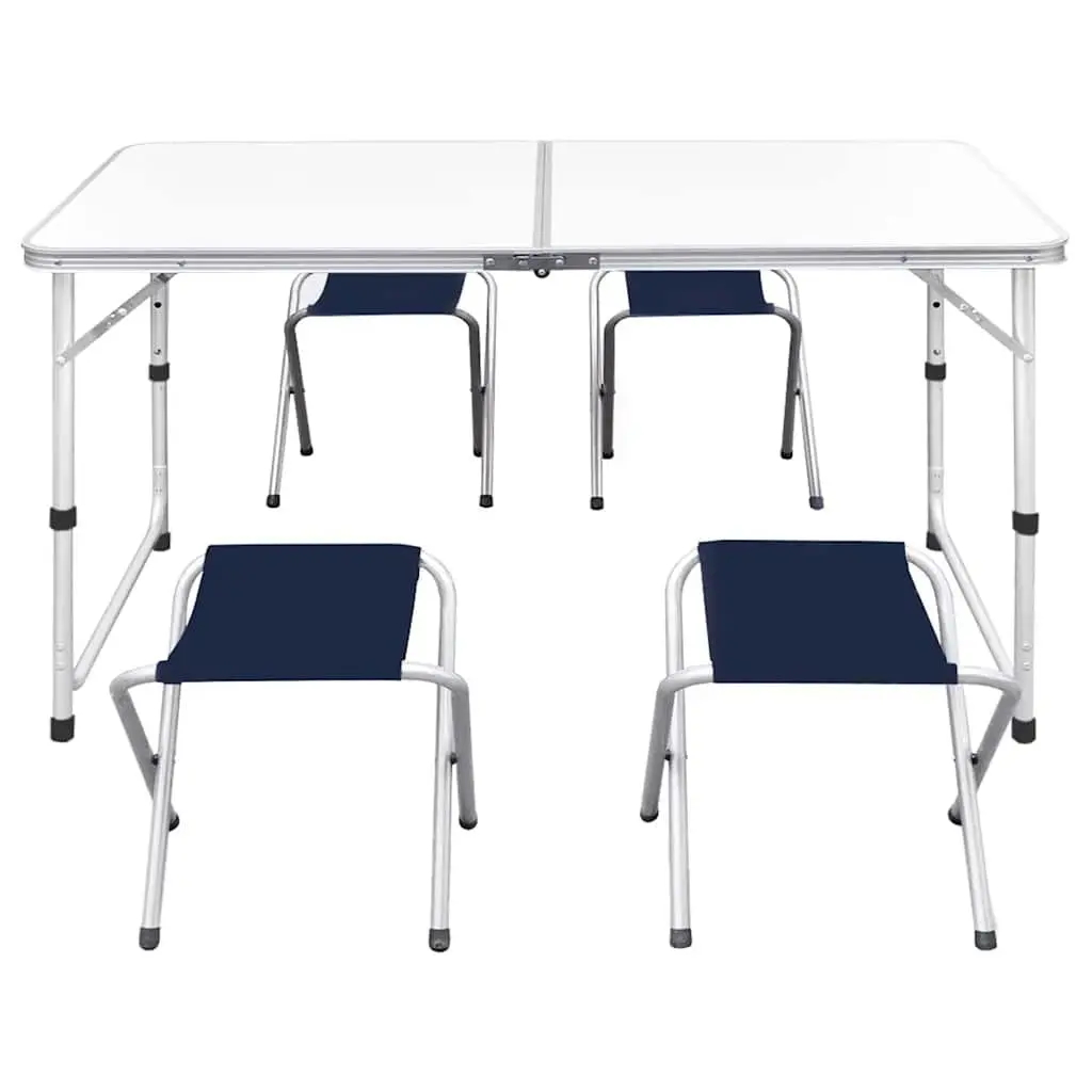 Foldable Camping Table Set Metal Frame MDF Top 120x60cm White with 4 Stools