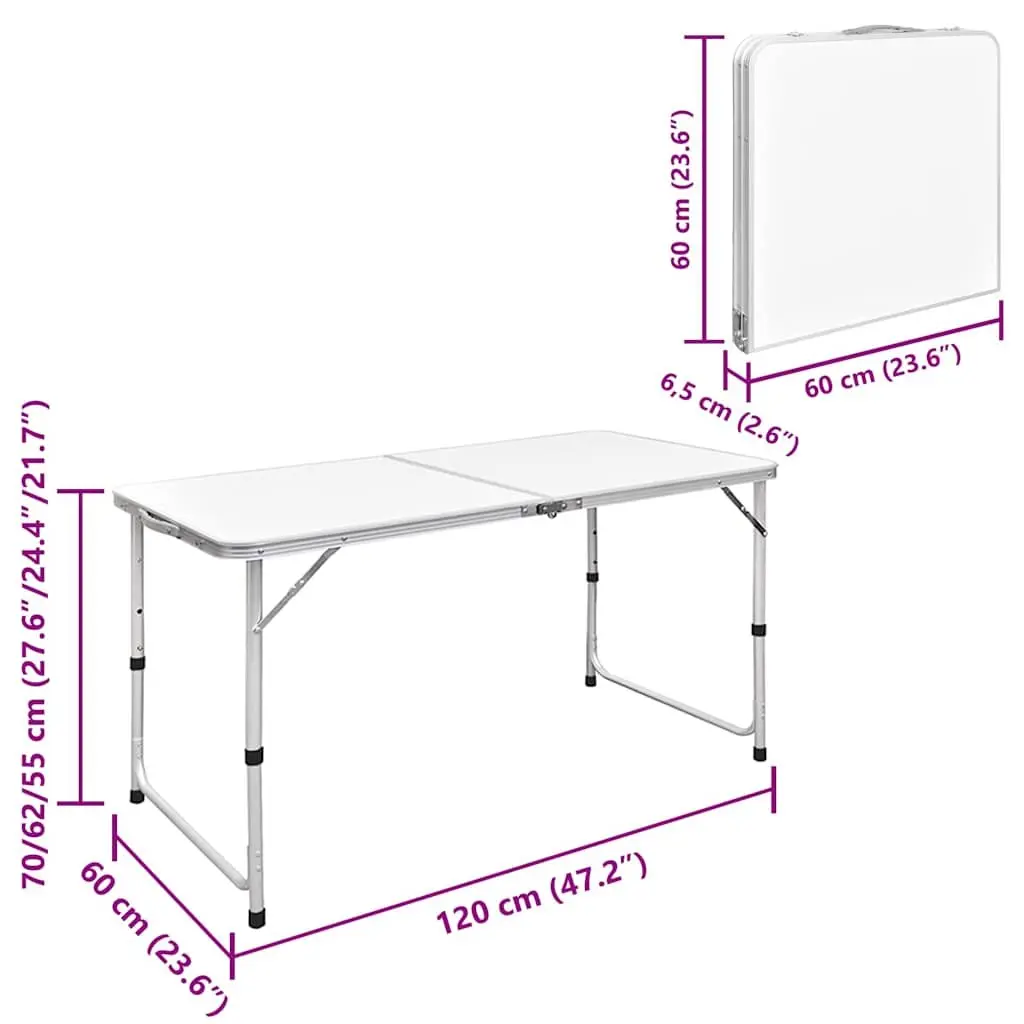 Foldable Camping Table Set Metal Frame MDF Top 120x60cm White with 4 Stools