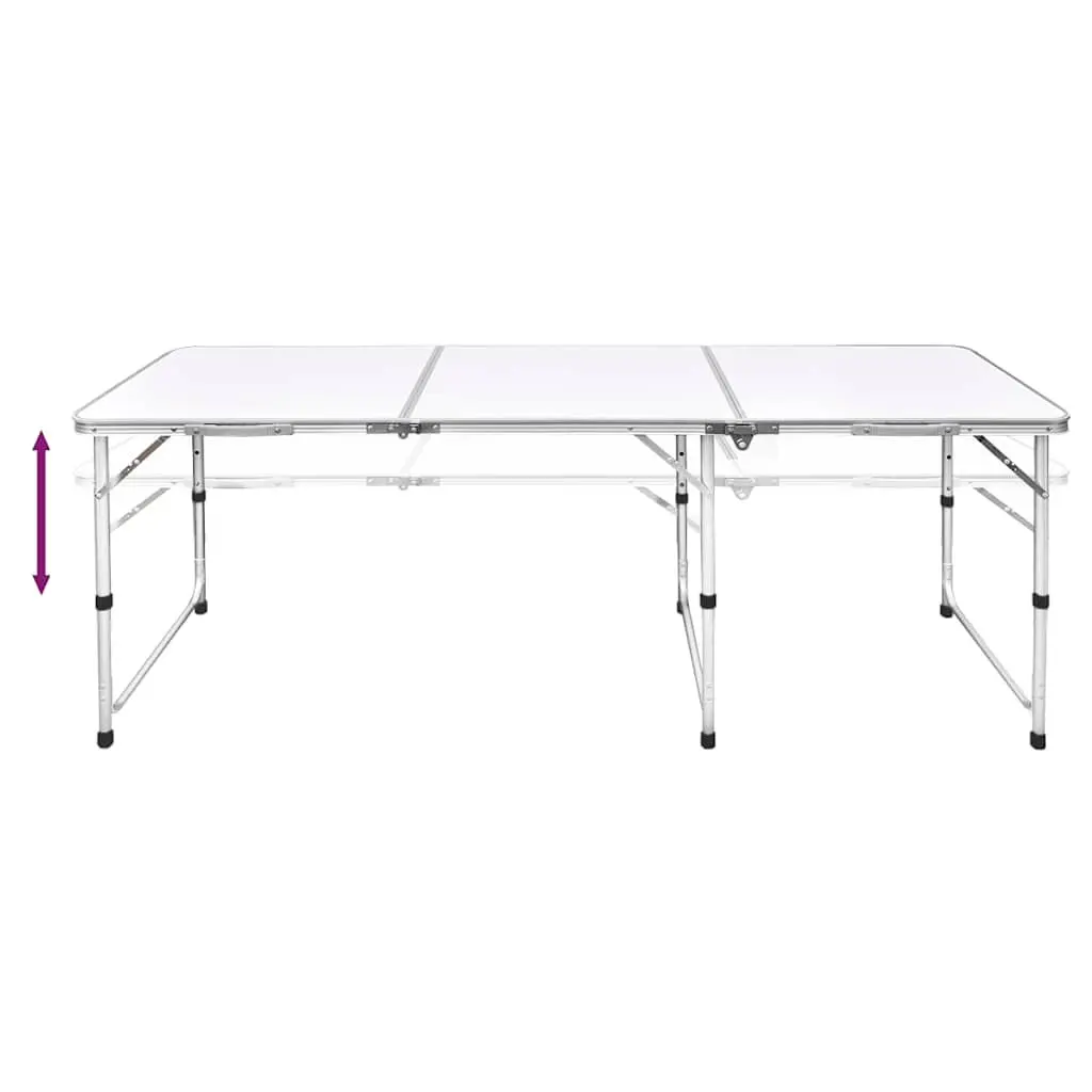Foldable Camping Table Set Metal MDF 180 x 60 cm Height Adjustable White with 6 Stools