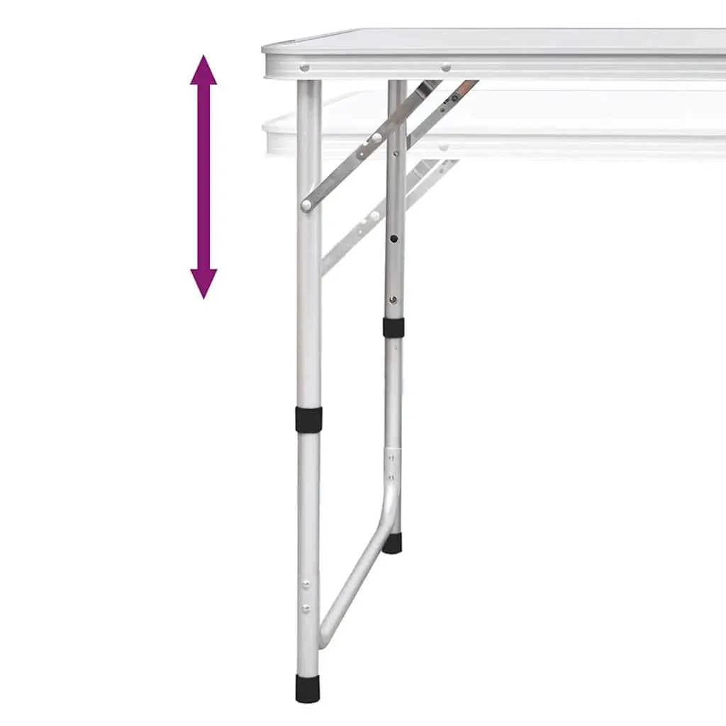 Foldable Camping Table Set Metal MDF 180 x 60 cm Height Adjustable White with 6 Stools